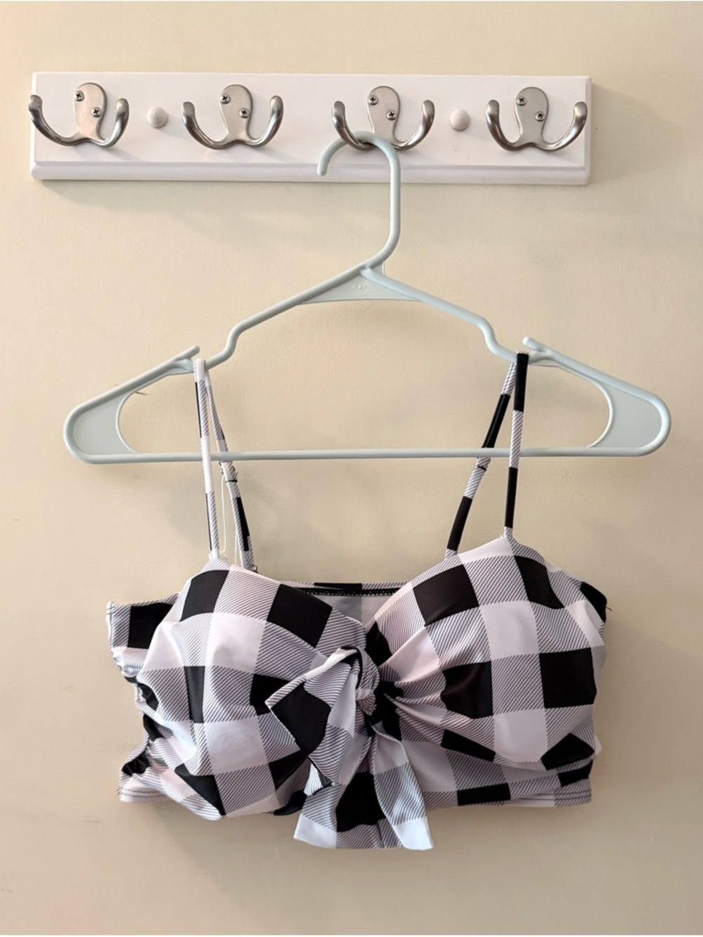Black & White Gingham Tie-Front Swimsuit Top